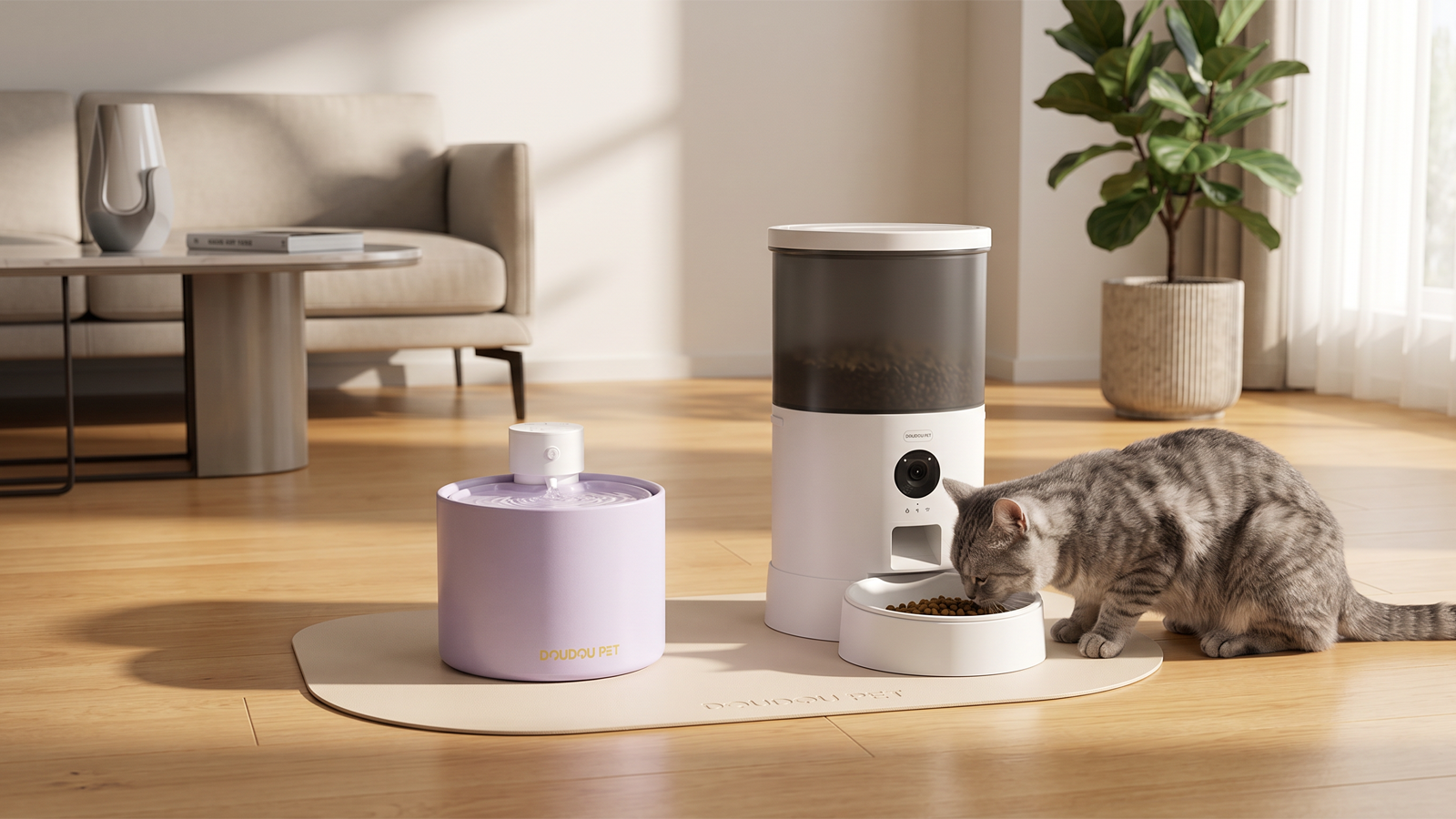 The Ideal Feeding Corner: Placemat, Vacuum Feeder, and Fountain in a Simple Triangle